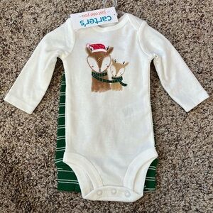 Carters Christmas Outfit - Baby Reindeer - Green & White